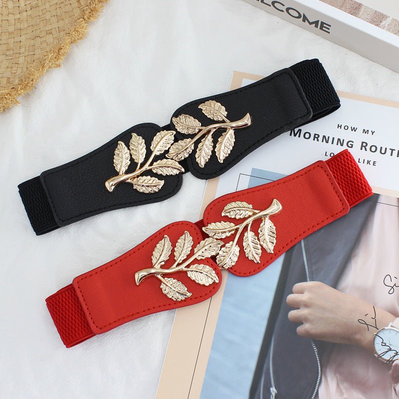 Gold Leaf Toggle Elasticated Waistband Women's Belt