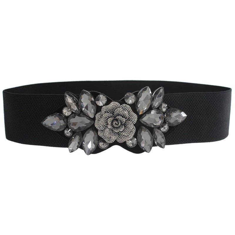 Rose Rhinestone Inlaid Buckle Adjustable Belt for Women