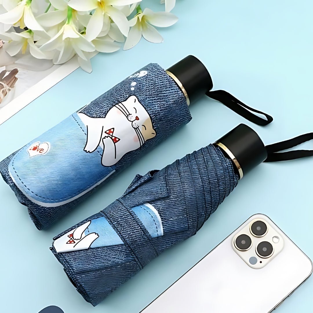 Cute kitten thickened folded small and portable umbrella