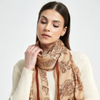 Women's Beige Floral Design Luxury Viscose Scarf