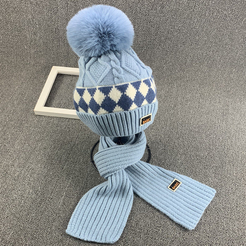 Children's Pullover Knitted, Fleece Cap and Muffler Combo Set