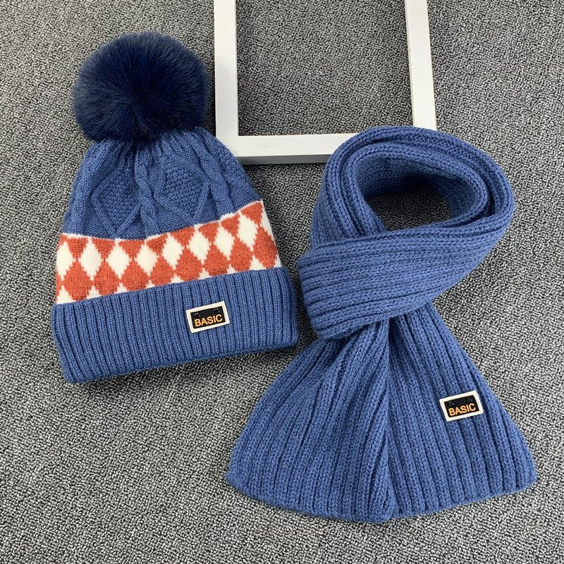 Children's Pullover Knitted, Fleece Cap and Muffler Combo Set