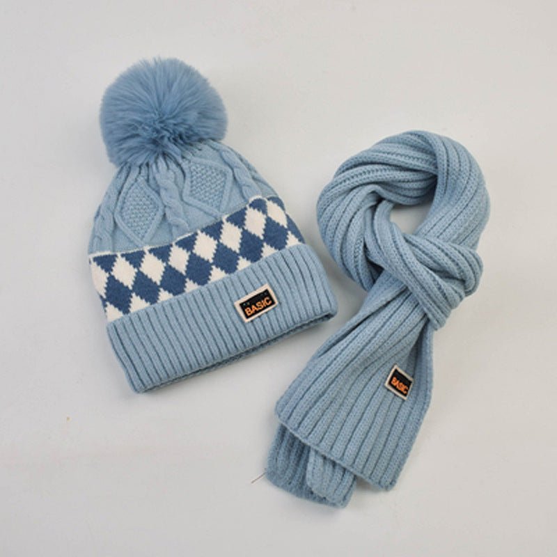 Children's Pullover Knitted, Fleece Cap and Muffler Combo Set