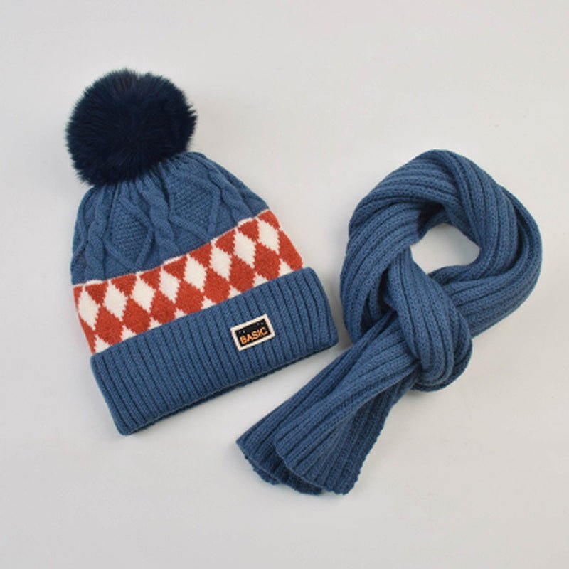 Children's Pullover Knitted, Fleece Cap and Muffler Combo Set