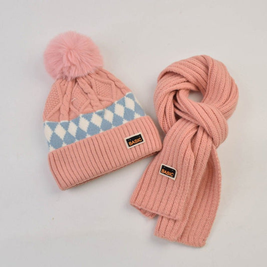 Children's Pullover Knitted, Fleece Cap and Muffler Combo Set