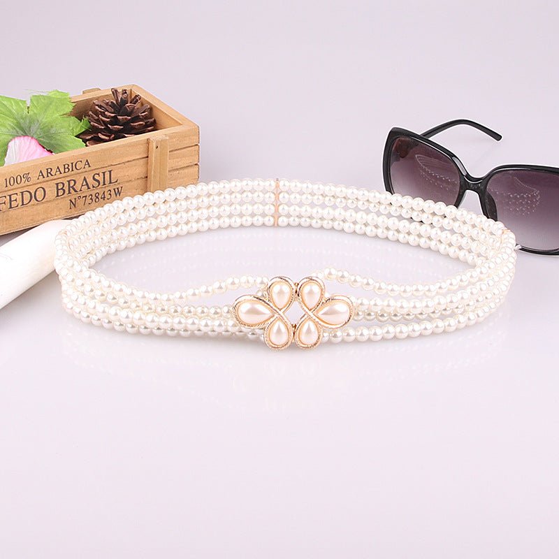 Pearl Diamond Flower Style Waist Chain Dress Decoration Belt For Women