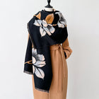 Elegant Black Floral Design Women's Winter Shawl Scarf