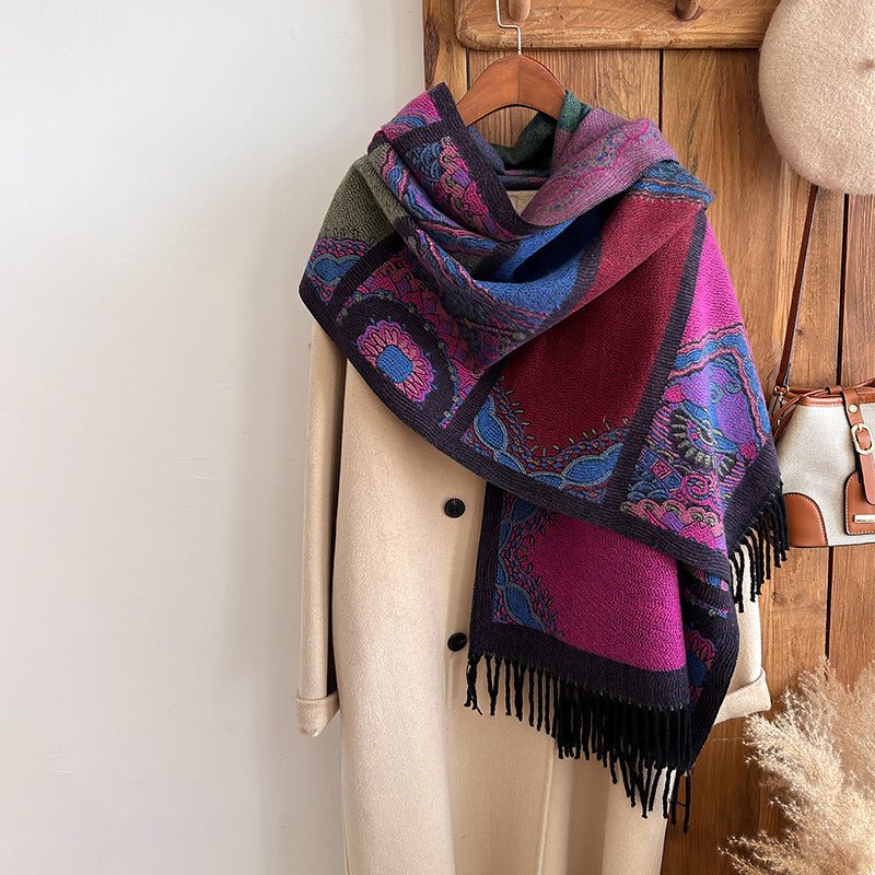 Color Block Ethnic Style Winter Shawl Scarf