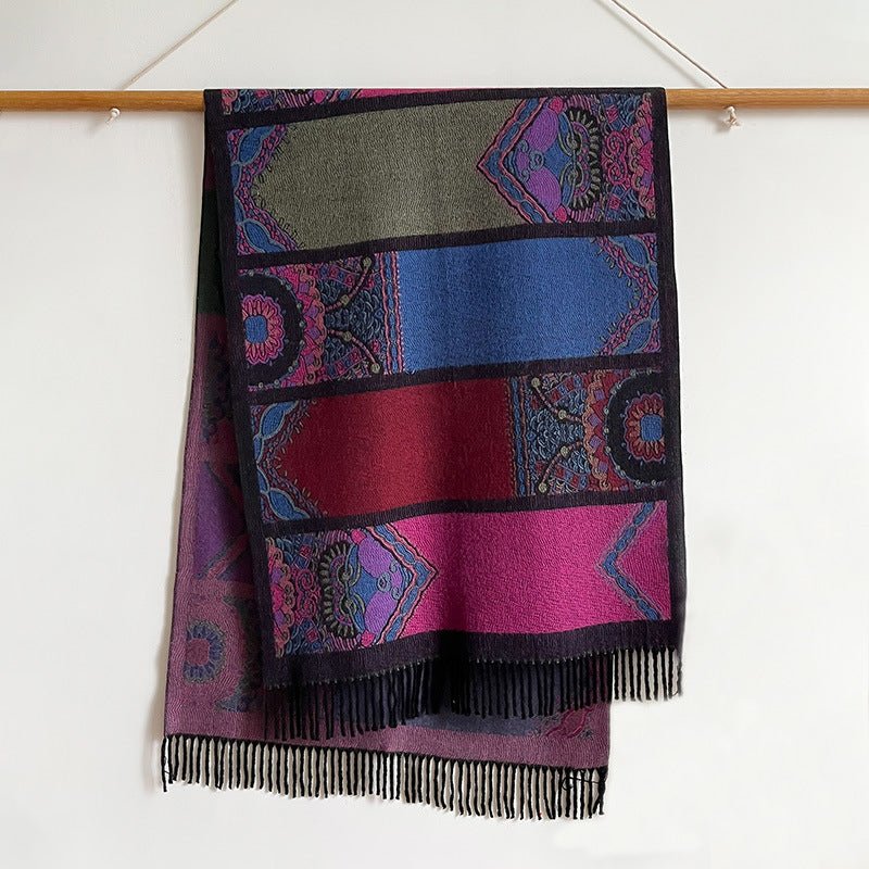 Color Block Ethnic Style Winter Shawl Scarf