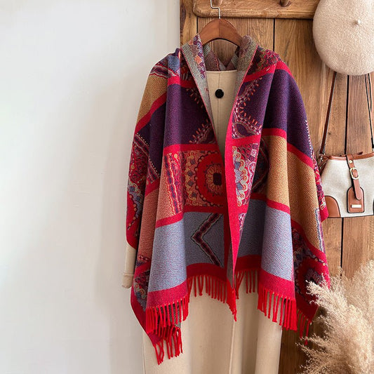 Ethnic Style Retro Design High Quality Multicolor Winter Shawl