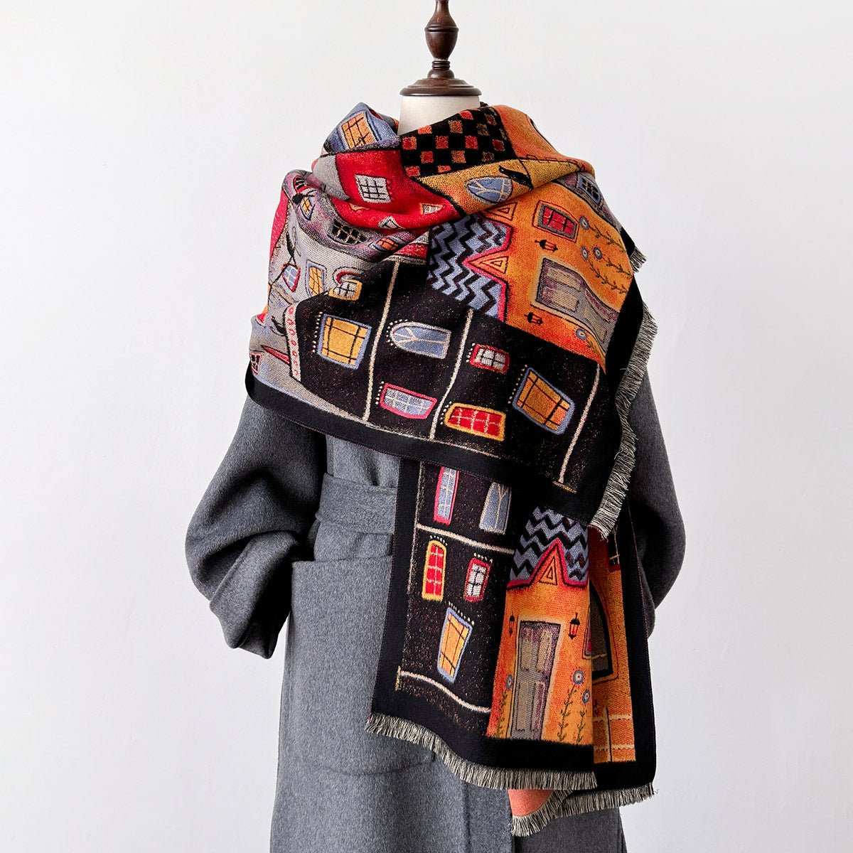 Colorful Retro Design Urban Style Women's Winter Shawl Scarf