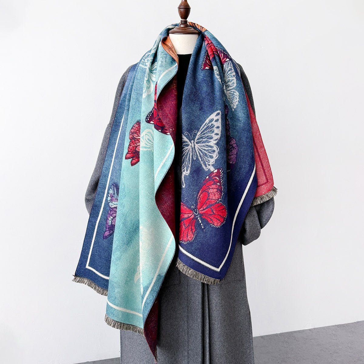 Beautiful Oil Painted Butterfly Design Luxurious Women's Winter Shawl