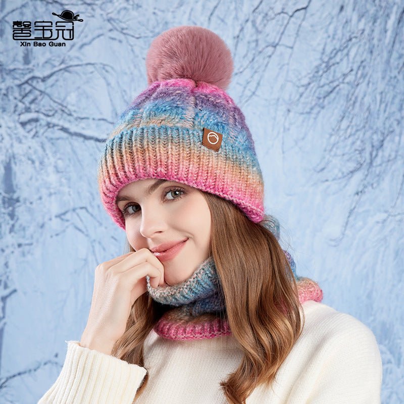 Two-piece Set Thick Fleece and Gradient Color knitted Beanie Scarf