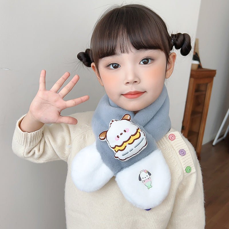 Winter Cute Plush Warm Cross Muffler for Kids