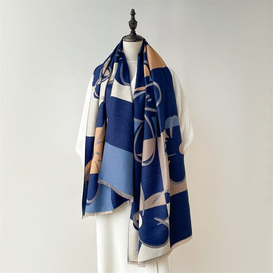 Elegant Color Block Floral Design Luxury Winter Shawl Scarves