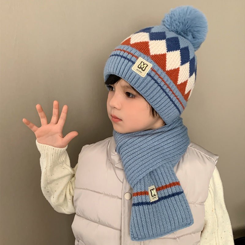 Children's Thick Wool Pullover Winter Cap and Muffler Set