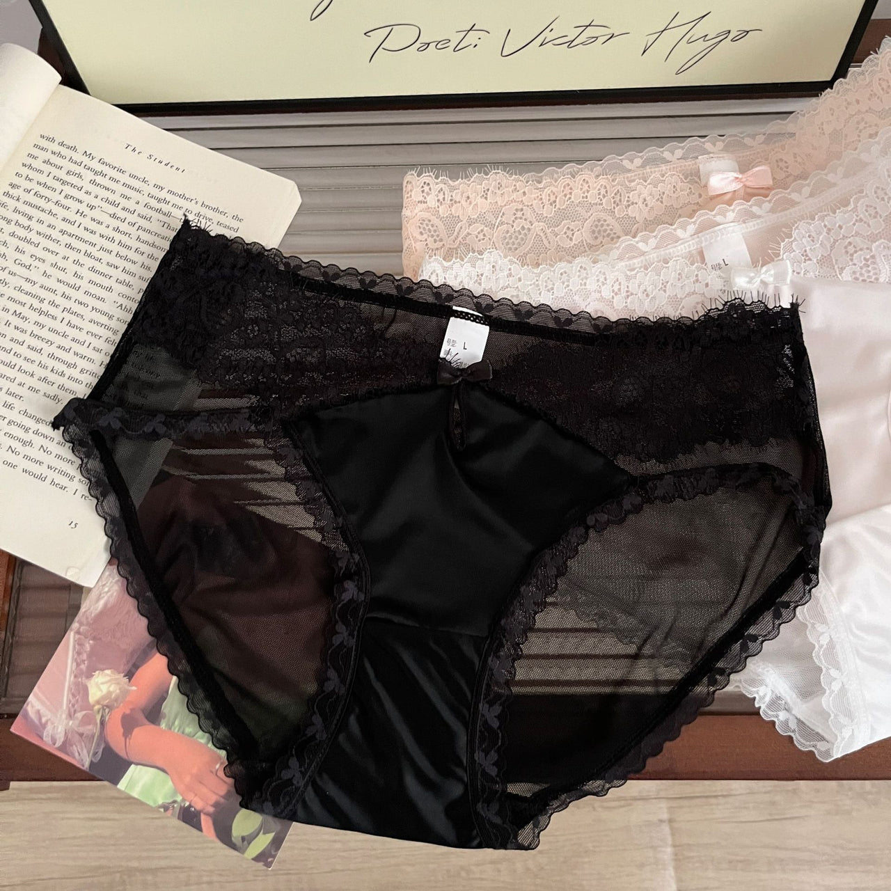 French Style Exotic Satin Lace Transparent Cotton Women's Panties