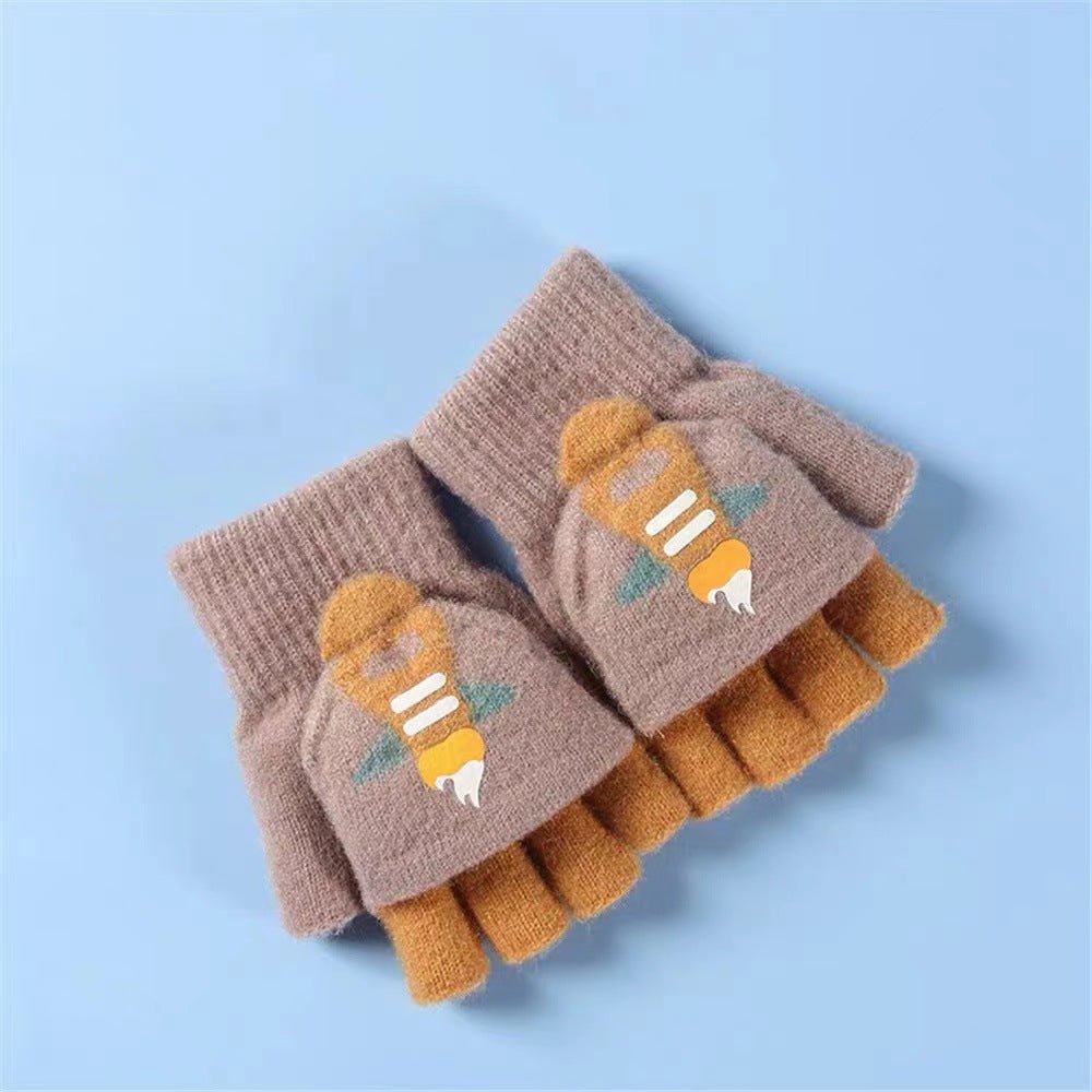 Half Finger Dual-Purpose Printed High Quality Winter Gloves for Kids