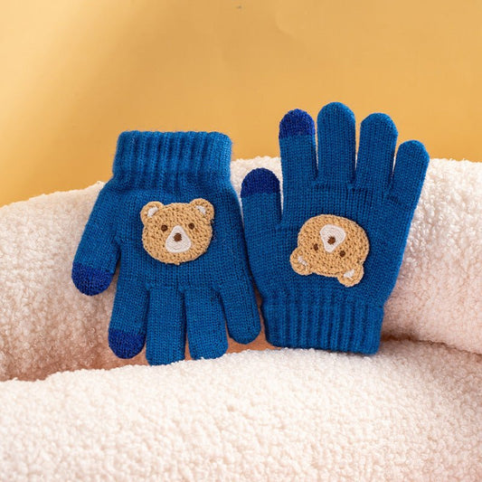 Full-Finger Wool Knitted Winter Gloves for Kids