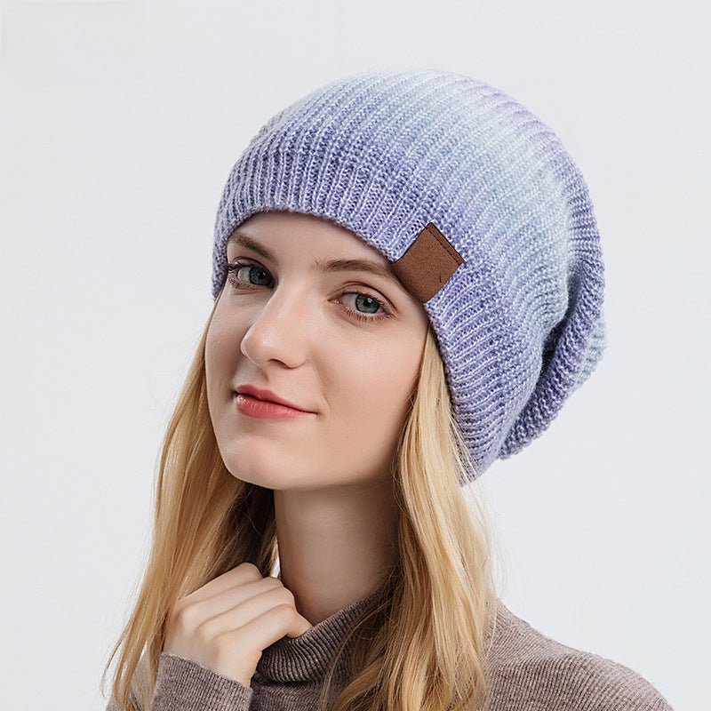 Gradient Tie-dye Style knitted Warm Beanie Cap For Women