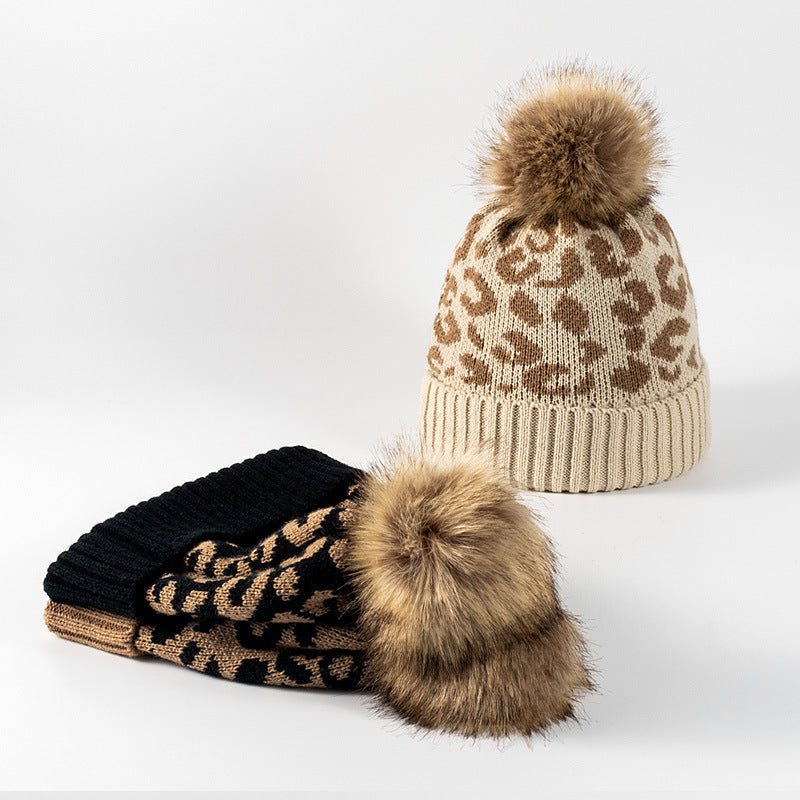 Western Style Leopard Printed knitted Thick Women's Wool hat