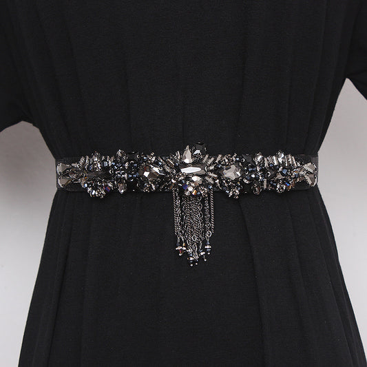 Rhinestone Inlaid Elegant Skirt Decorative Fashionable Waist Belt for Female