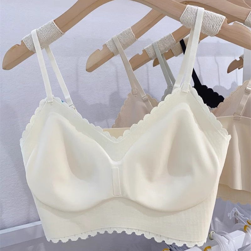 Summer Seamless Ice Silk Back Fixed Cup Bandeau Free Size Bra