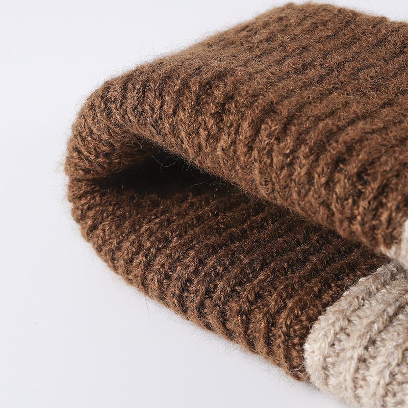 Winter Outdoor Warm Thickened Color-Blocked Wool Knit Beanie