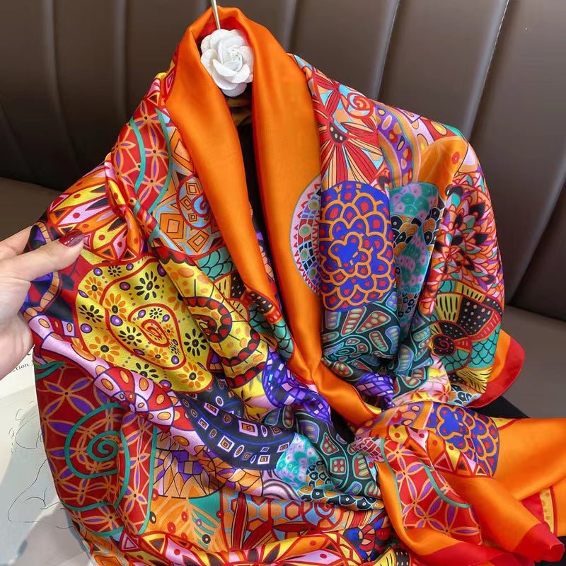 Multicolor Traditional Floral Design Silky Smooth Satin Silk Scarf