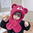 Children's Strawberry Bear Thick Plush Big Winter Hat and Scarf Set