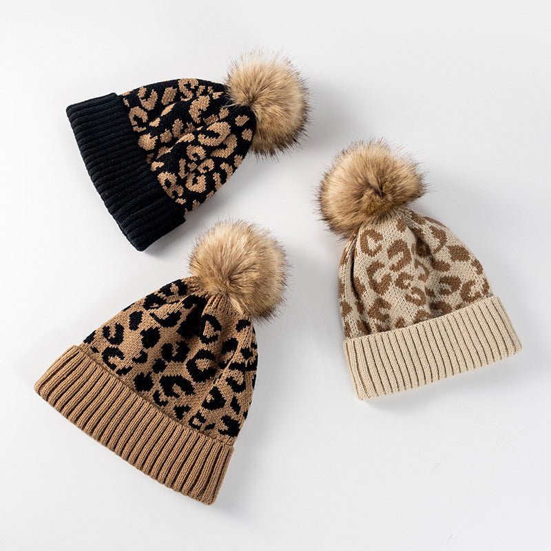 Western Style Leopard Printed knitted Thick Women's Wool hat