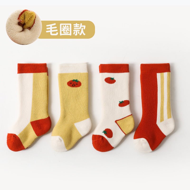 Korean Style 4 Pieces Set Colorful Thick Terry Warm Children's Socks