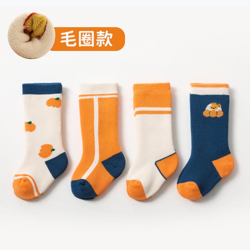 Korean Style 4 Pieces Set Colorful Thick Terry Warm Children's Socks