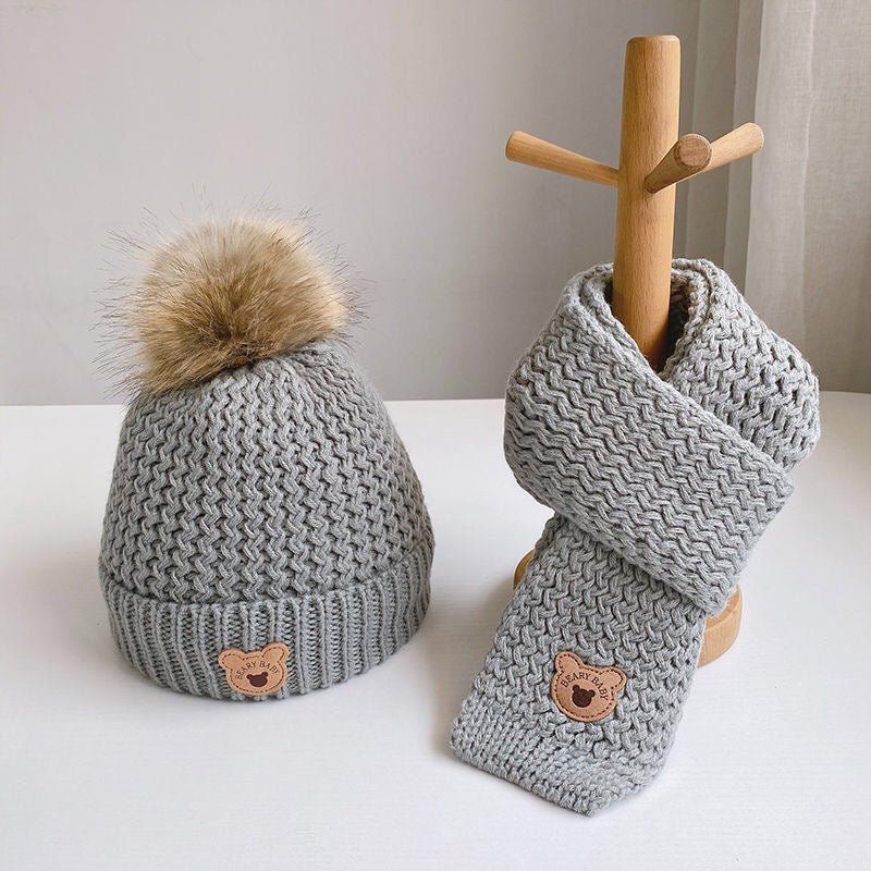 Kid's Knitted, fleece Winter Cap and Muffler Set