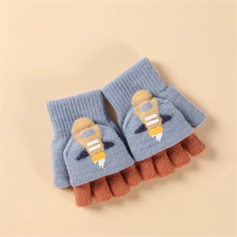 Half Finger Dual-Purpose Printed High Quality Winter Gloves for Kids