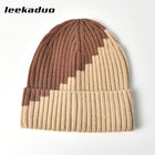 Color-blocked woolen hat winter rolled ear cap