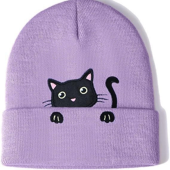 Women's Kitty Embroidery Cute Beanie Knitted Hat