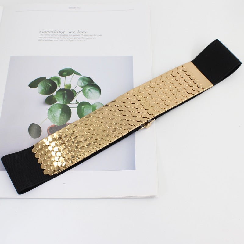 Decorative Fashionable Fish Scale Pattern Women's Metallic Adjustable Belt