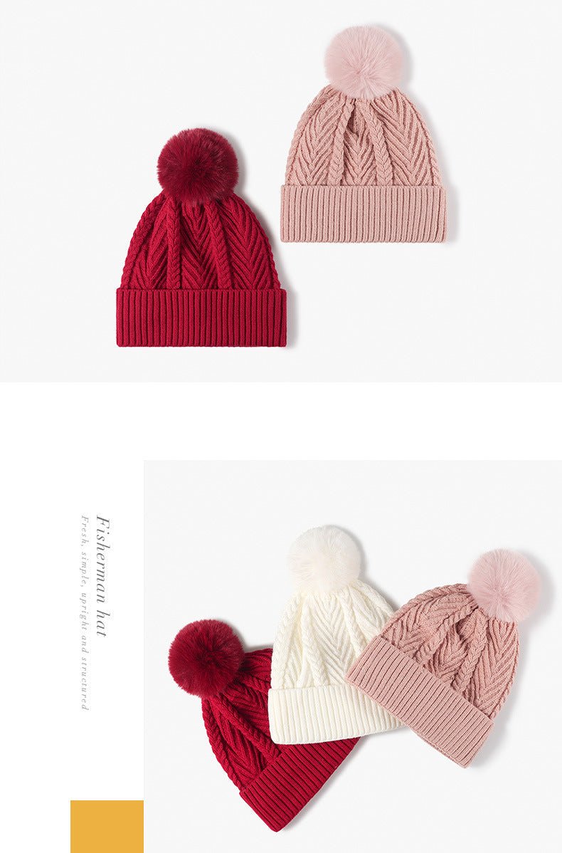 Winter warm thickened jacquard beanie knotted hat