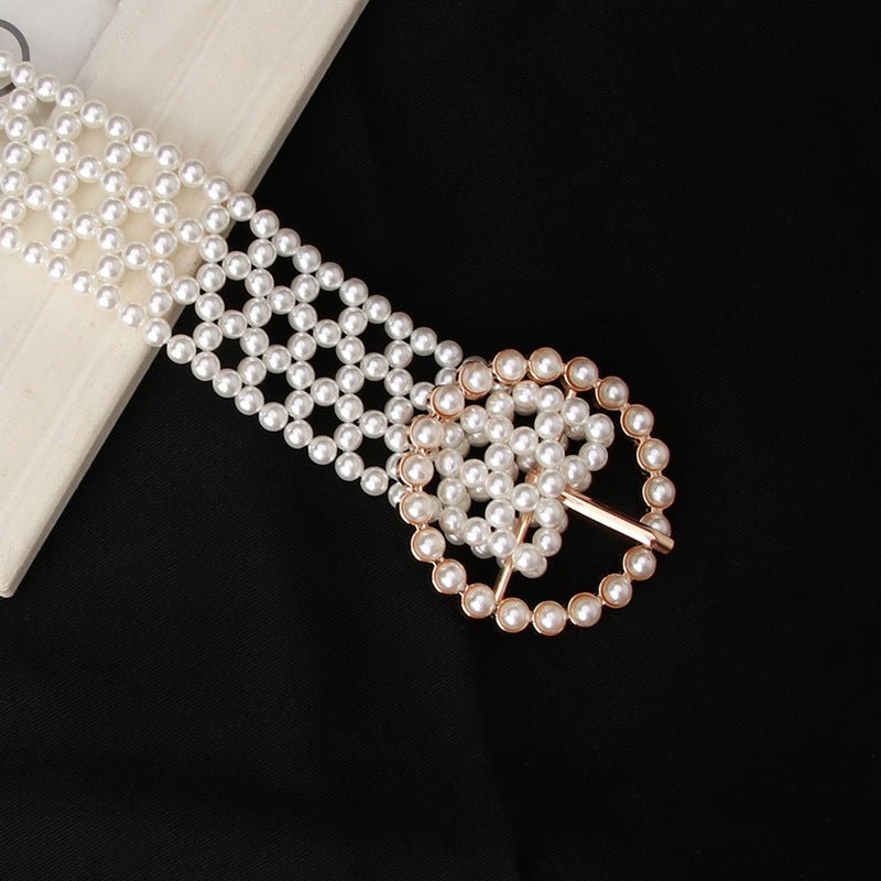 Trendy Pearl Woven Waist Chain Adjustable Elegant Ladies Belt