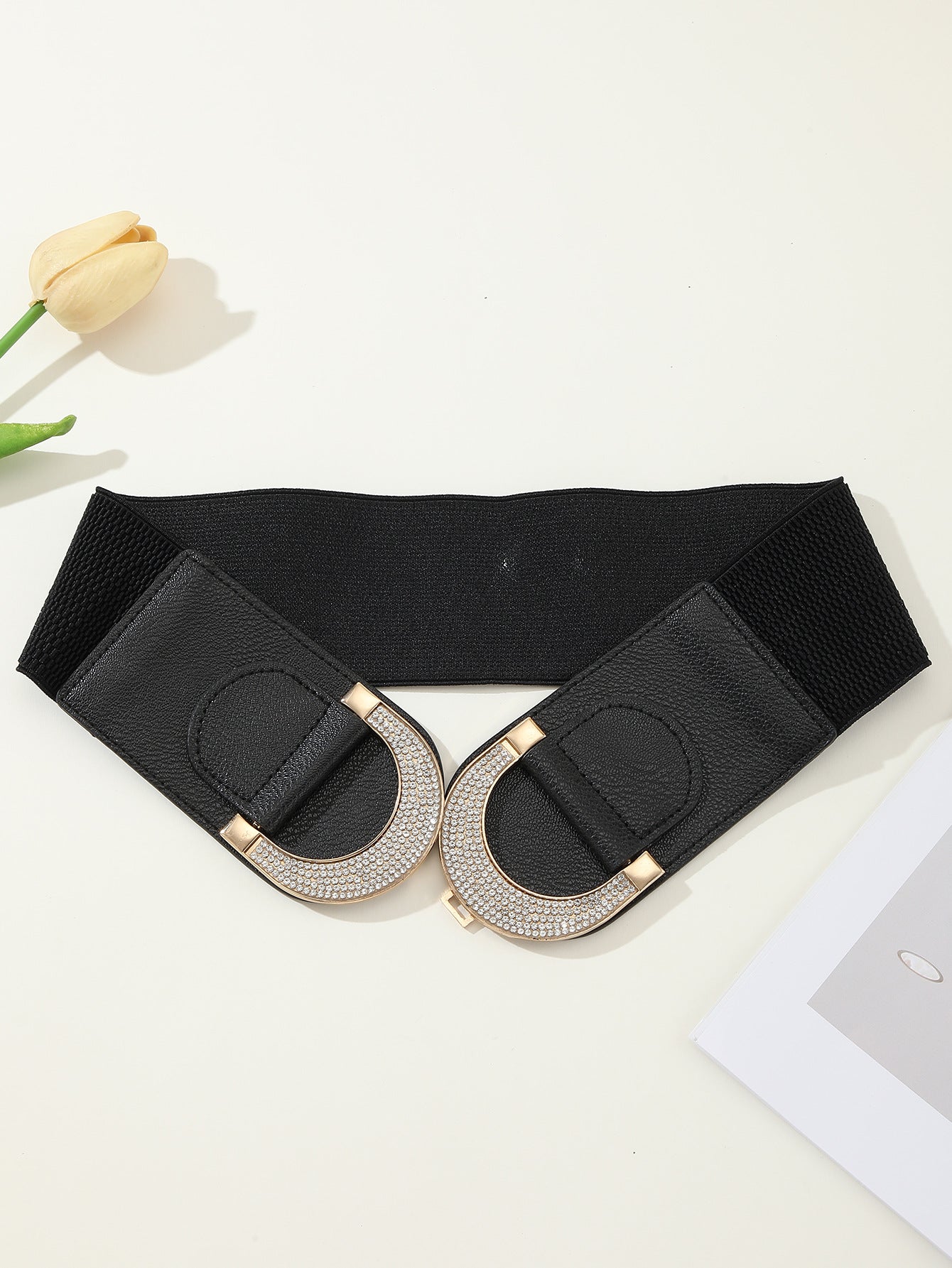 Rhinestone Inlaid D Shaped Buckle Adjustable Waist Belt For Female