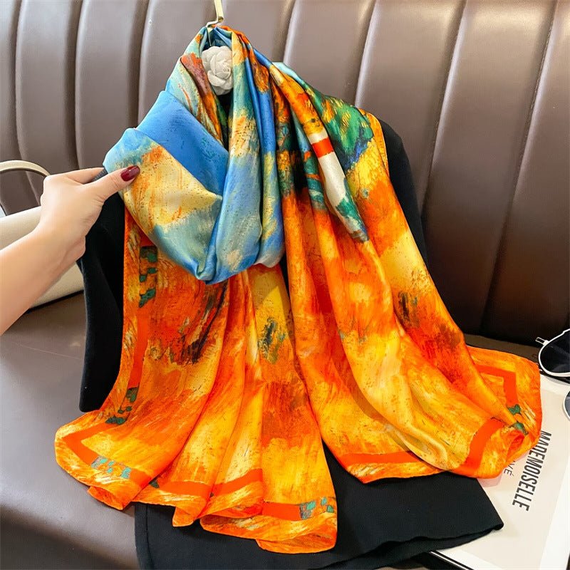 Women's Stylish Sun Protection Colorful Satin Silk Scarf