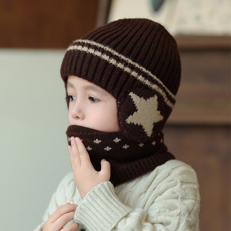 2 in 1 Children's Winter Cap with Earmuff and Muffler two-piece set