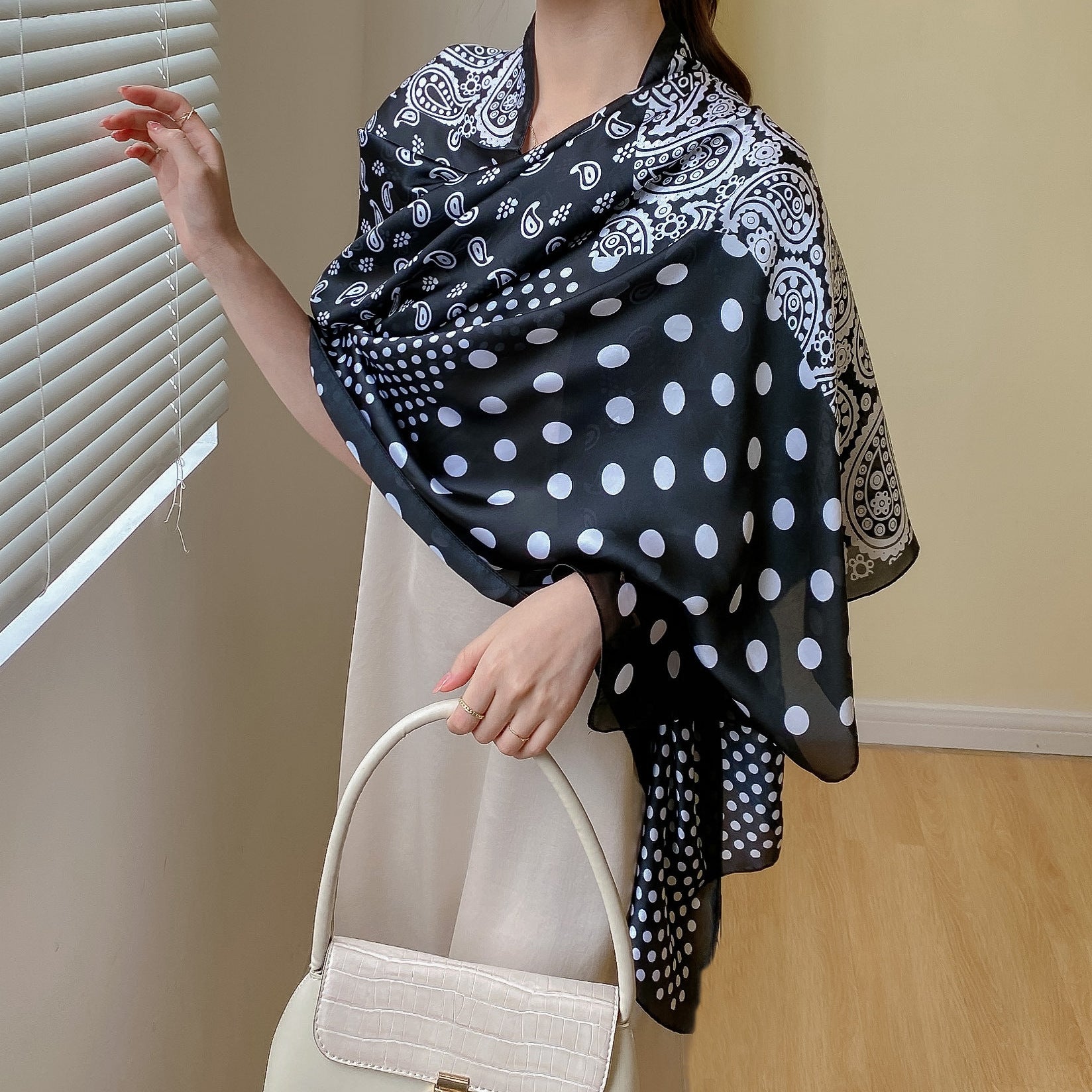 Polka Dot Fashionable Silky Smooth Women's Satin Silk Scarf