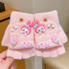 Flap Style Cute Cartoon Half Finger Warm Hand Gloves For Children