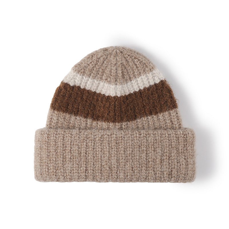 Double cuffed thickened wool color-blocked knitted hats