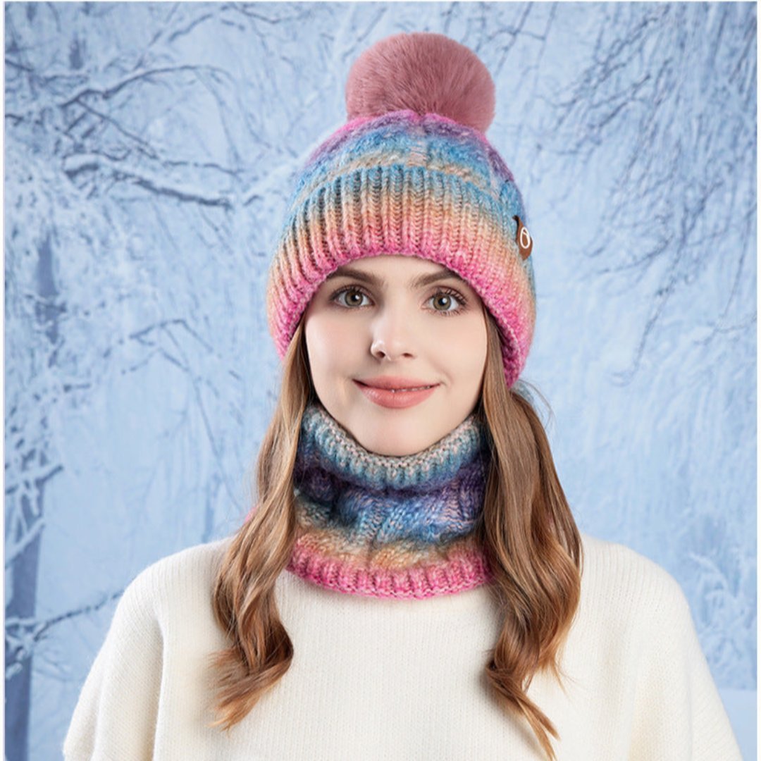 Two-piece Set Thick Fleece and Gradient Color knitted Beanie Scarf