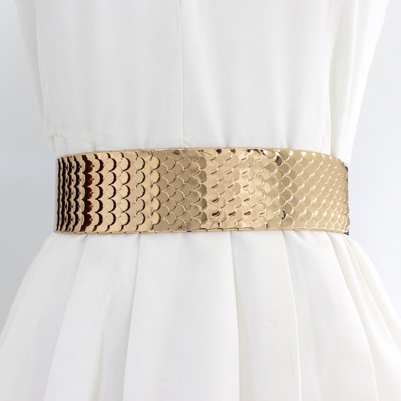 Decorative Fashionable Fish Scale Pattern Women's Metallic Adjustable Belt