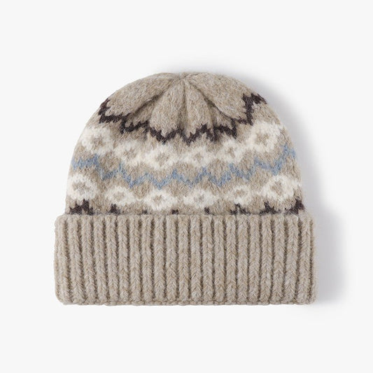 Winter striped jacquard warm thickened knitted outdoor hat