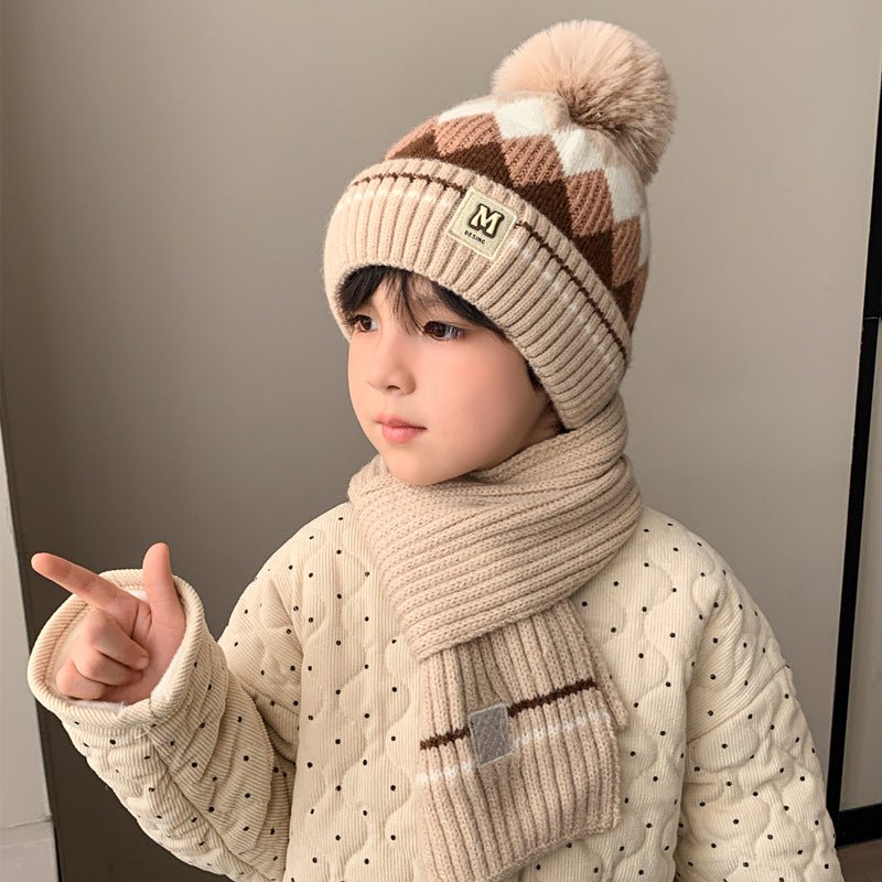 Children's Thick Wool Pullover Winter Cap and Muffler Set